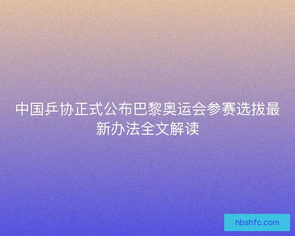 中国乒协正式公布巴黎奥运会参赛选拔最新办法全文解读